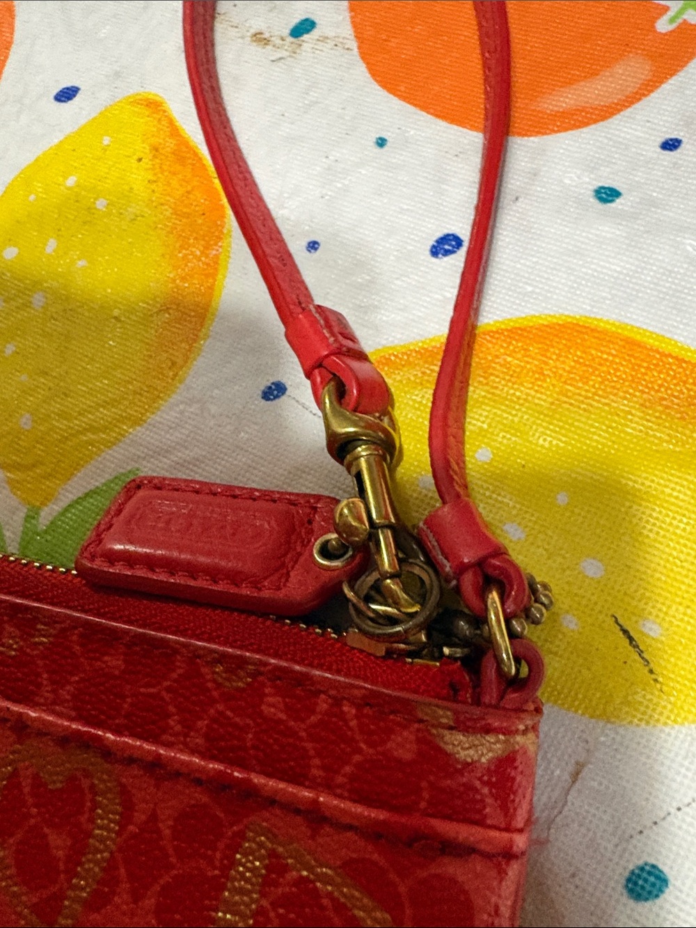 Coach Red Wristlet with Gold Heart Print - Picture 4 of 16